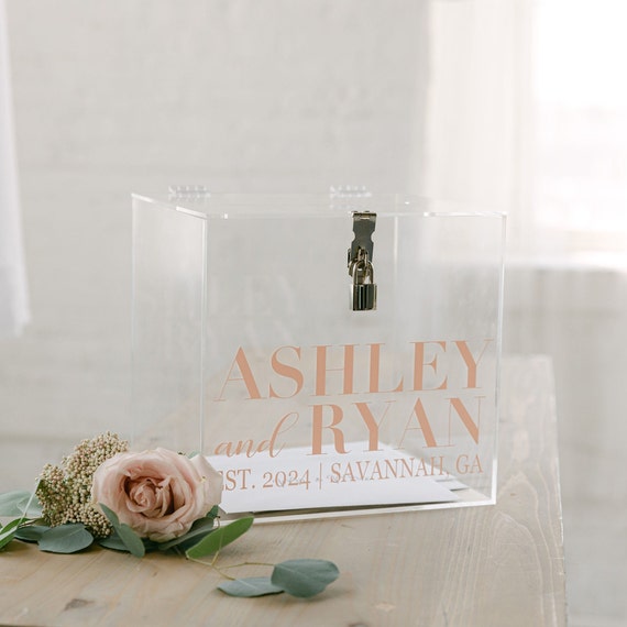 Personalized Wedding Card Box Rustic Card Holder with Slot Wedding Keepsake  Box Lockable
