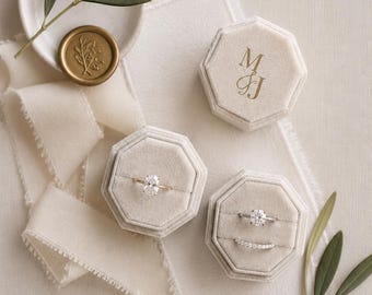Caja octogonal de terciopelo para anillos / Soporte personalizado para anillos de boda y compromiso (ranura simple/doble)