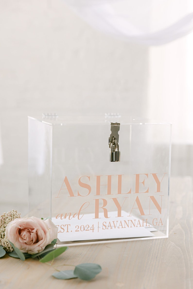 Personalized Acrylic Card Box with Lock and Key | Acrylic Card Box | Clear Card Box with Lock | Wedding Card Box with Slot | Custom Card Box 