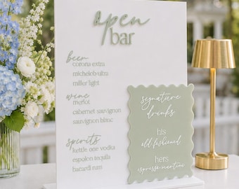 Personalized Wedding Bar Sign | Custom Signature Drinks Menu | Cocktail Sign | Acrylic Open Bar Wedding Decor