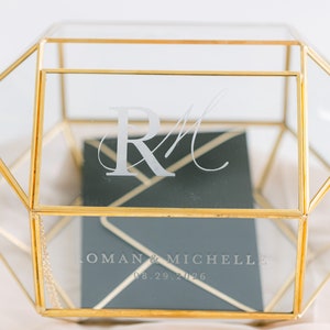Geometric Glass Wedding Card Box with Slot Glass Card Box Gold Framed Glass Holder Wedding Card Box with Hinged Lid Modern Card Box image 4