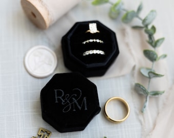 Triple Slot Octagon Velvet Ring Box | Custom Wedding Ring Box | Engagement Ring Box | Triple Slot | Modern Ring Box | Engagement Gift