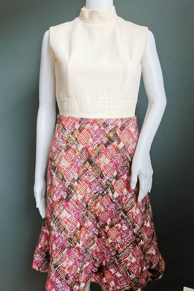 1970s 1960s Dress / Turtle Neck / Wool Skirt / Checked image 3