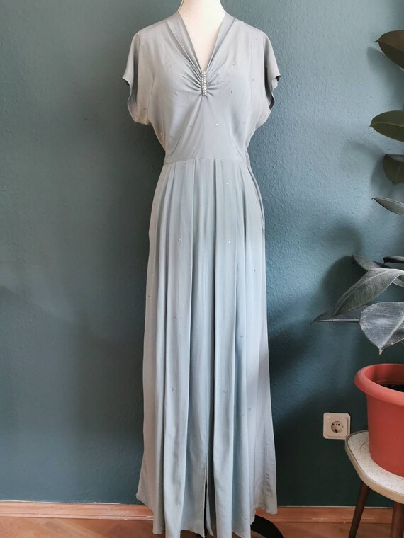 1940s Rhinestone studded evening dress / 40s Eveni
