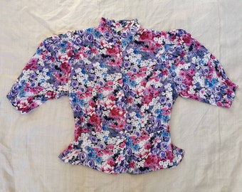 1940s Style Blouse / Floral / flower print / 1990s does 1940s / Volup