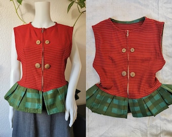 1940s Folkloric Vest / Trachten / Metal Zipper / Peplum / Waistcoat