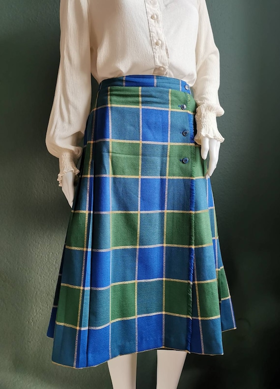 1970s CACHAREL Skirt - Plaid and Pleated Wrap Skir