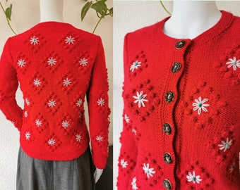 Vintage Austrian Cardigan / Tyrolean / Bavarian / Folk Sweater / Bobble Jumper
