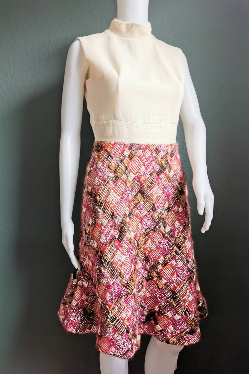 1970s 1960s Dress / Turtle Neck / Wool Skirt / Checked image 6