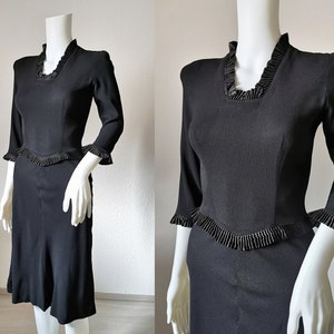 1940s Dress Black Rayon / Metal Zipper