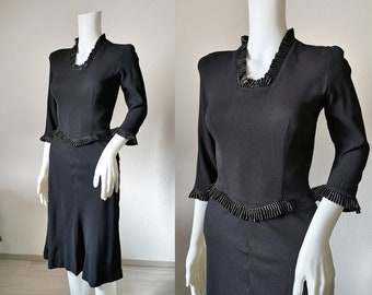 1940s Dress Black Rayon / Metal Zipper