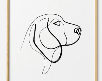 Beagle One Line Dog Portrait Art Print by WithOneLine, Hound Dog Wall Decor