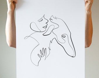 BORZOI Russische wolfshond hond Art Print, Hound Dog enkele lijntekening, ondertekende kunst door met één regel