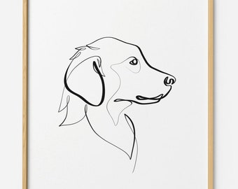 Golden Retriever Art Print Gift, Minimalist Line Drawing, Pet Portrait Memorial, Single Line Art