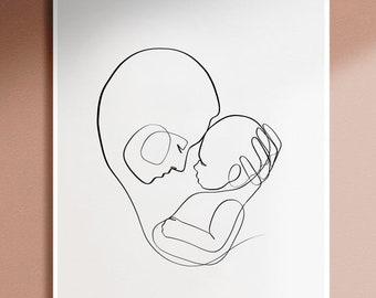 Mom and Baby Line Art, Printable Line Art, Mother and Child Wall Art, Infant Art, Mother&#39;s Day Gift Ideas, Newborn Art, Mother and Baby Gift