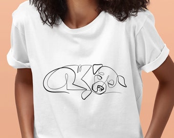 Sleeping Pit Bull Line Art T-Shirt: Bella+Canvas Unisex Tee