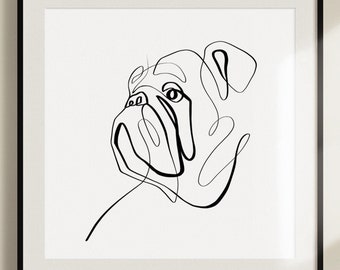 English Bulldog Print, American Bulldog Gifts, Line Art with Dog, Dog Wall Art, Abstract One Line Drawing