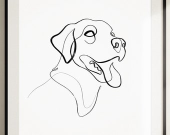 Labrador Retriever Wall Art Print, Black Lab Dog, Custom Dog Lover Gift, Single Line Art