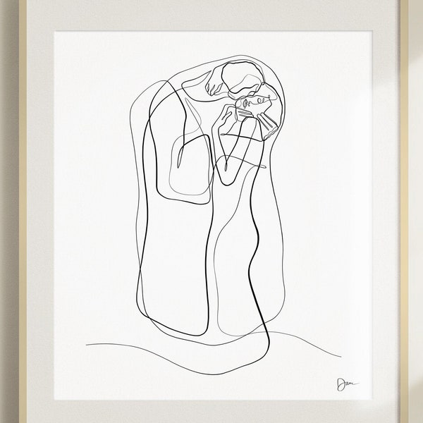 The Kiss Art Print, Gustav Klimt Drawing, One Line Print, Minimal Art Print, Single Line Drawing