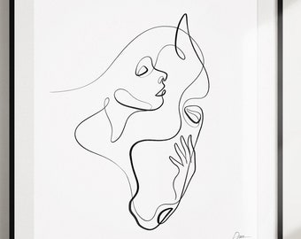 EQUUS No 19 | Horse Aesthetic Art Print | Black and White Horse & Woman Drawing | Extra Large One Line Art | Equestrian Fine Art