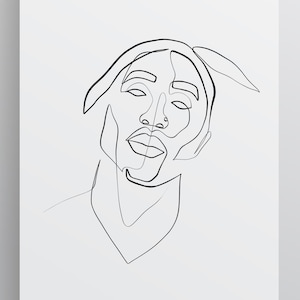 Tupac Shakur Art Print, Instant Download Line Art, Minimal One Line Drawing, Portrait numérique, Tupac Tattoo Design