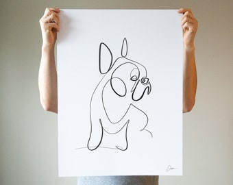 French Bulldog Art Print | Frenchie Portrait Drawing | One Line Dog Art | Dog Mom Dad Lover Gift | Dog Wall Decor