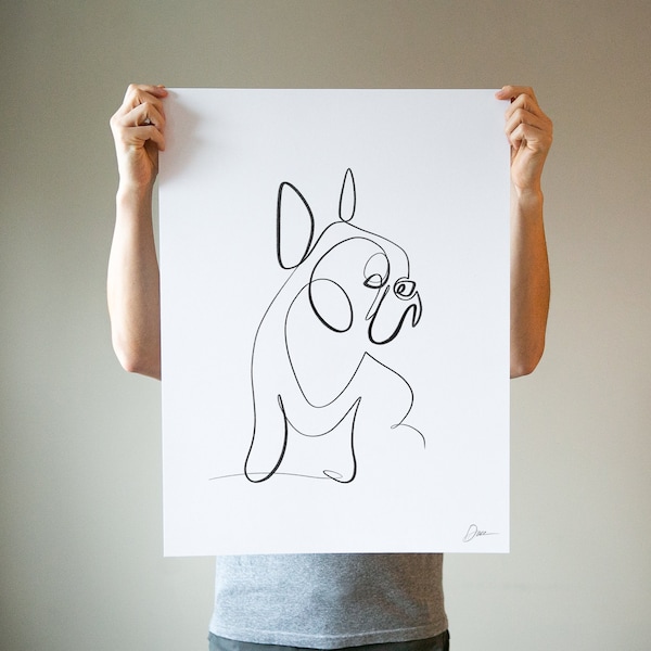 Impression d'art bouledogue français | Dessin de portrait de Frenchie | Illustration de chien en une ligne | Cadeau pour amoureux de chien, maman et papa | Décoration murale chien