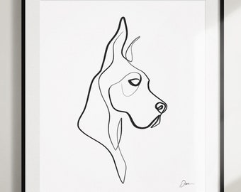 GREAT DANE one line art | Continuous Drawing, Great Dane Portrait | Minimal Dog Art | Simple Line Drawing