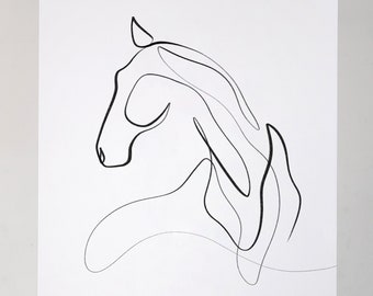 Hand Drawn Horse Wall Art Print | Horse Gifts for Women & Girls | Horse One Line Drawing | Equestrian Decor