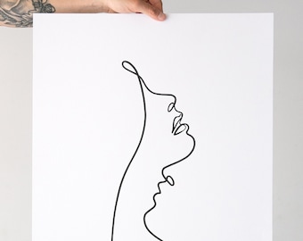 Line Art Screen Print Erotic Art, Romantic Lips Wall Art Relationship, One Line Drawing