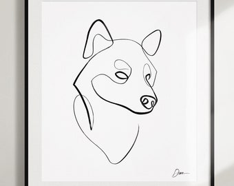 Shiba Inu Gift by WithOneLine, Art Print in One Continuous Line Drawing