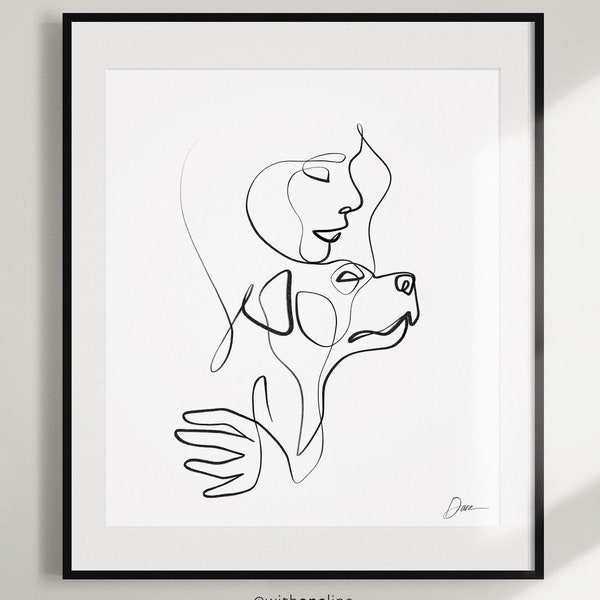 DOG MOM GIFTS | Large Dog Wall Minimalist Line Art Print by With One Line |  | Rescue Dog One Line Drawing | Hand-Signed Fine Art Print