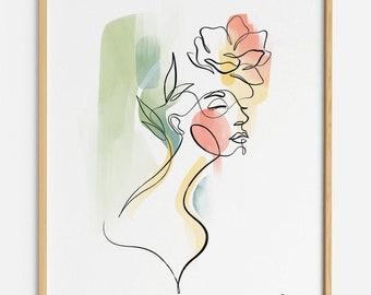 Flower Watercolor Art Print, Plant Lady, Flowerhead Femme by WithOneLine