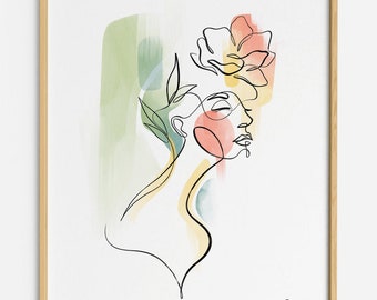 Bloem aquarel kunstprint, Plant Lady, Flowerhead Femme van WithOneLine