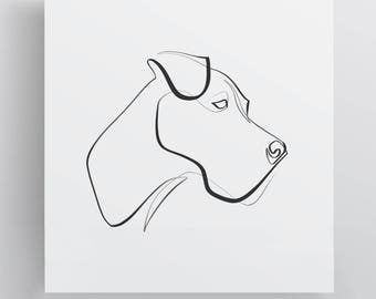 Great Dane Art Print, Single Line Drawing, Great Dane Gift, Black and White Minimal Dog Art, One Line Wall Art