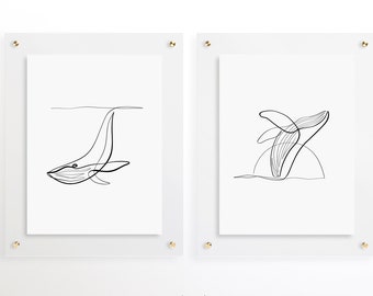 Abstract whale Printable wall art Line art print Downloadable Geometric fish Minimalist print