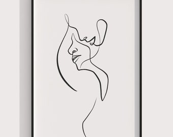 Erotic Wall Art | Sexy Body Art Print | Large Bedroom Nude Abstract Lover Art | Eros No 4 Line Drawing by withoneline