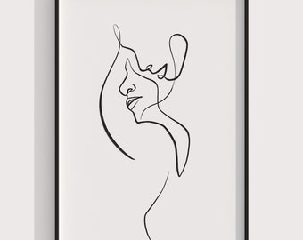 Erotische muurkunst | Sexy bodyart-print | Grote slaapkamer naakt abstracte kunst minnaar | Eros nr. 4 lijntekening door withoneline