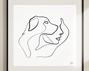 Unique Pet Gift for Dog Mom by With One Line, Creative Mutt Retriever Lab Portrait, Single Line Art Drawing