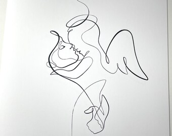Infant Loss Sympathy Gift: Mother & Son One Line Art Print