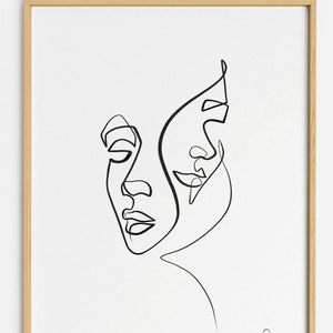Abstract Couple Line Art Printable, Printable One Line Faces, Black and White Wall Art, Continuous line, Minimalist Line Drawing