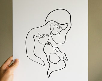 Rescue Dog and Cat Mom, Cat and Dog Silhouette Art Print, Unique Pet Gift, Dog and Cat Mom Gift Ideas for Dog and Cat Lovers