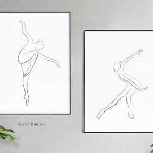 Set of 2 Digital Download Ballet Dancers Wall Art, Ballerina Art, Minimal Dance Art, Downloadable Ballet Print, Simple Line Art