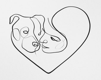 Pitbull and Dog Mom Art | Dog Lover Gift Print Decor | Pit Bull One Line Drawing | Don't Bully My Breed | Pittie Line Art