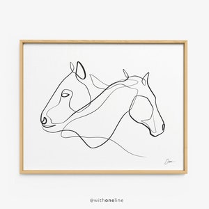 Horse One Line Drawing Art Print | Horse Wall Decor | Horse Wall Art | Two Horses in a Continuous Line | Single Line Horse | With One Line