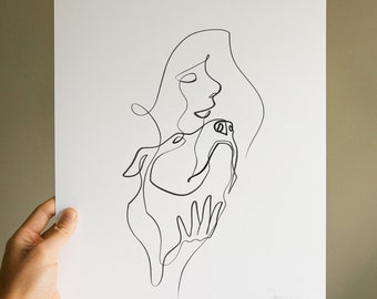 Staffordshireterriër Art Print: Pitbull Mom één lijntekening