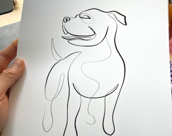 Staffordshire Bull Terrier | Staffy Art Print | Pitbull Dog Portrait |  Pittie Drawing by With One Line