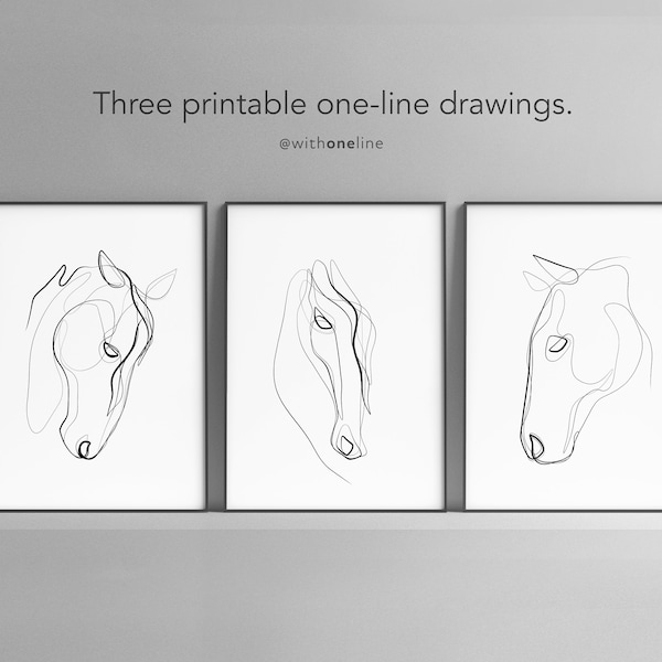 Horse Wall Art, Horse Wall Decor, Downloadable Horse Art, Horse Line Drawing, Animal Art Print, Printable Horse Art, Equestrian Gifts