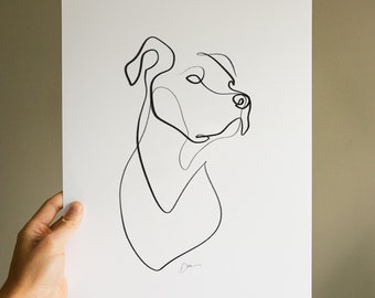 PIT BULL-kunstafdruk | Hondenportretcadeaus van With One Line | Minimalistische inrichting Pit Bull