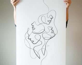 Portrait of Women and Lips Bonded Together, Sensual Fashion Art